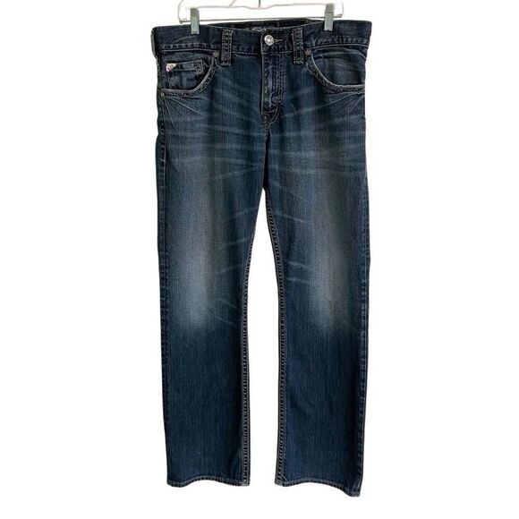Silver ZAC Jeans Mens 34 Blue Relaxed Fit Straight Leg Whiskered Med Wash - Picture 1 of 9